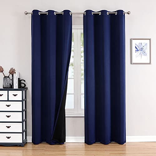 100% Blackout Curtains for Bedroom 78 Inches Long 2 Panels Set (42"W x 78"L (Pack of 2) / Navy Blue)