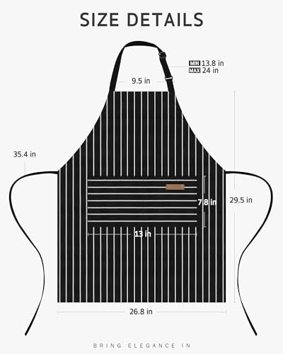 Chef Apron for Men Women with Pockets (Black/White Bold)