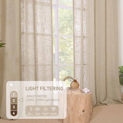 Brown Sheer Linen Curtains 48 inch Length for Kitchen 2 Panels (34"W x 48"L (Pack of 2) / Brown)