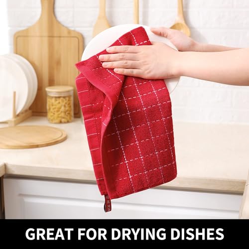 100% Cotton Terry Kitchen Dish Cloths (Red / 12 X 12 - 12 Pack)