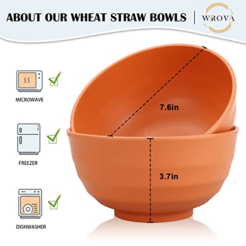 Wheat Straw Bowls Set 60 OZ Unbreakable Large Cereal Bowls Set of 6 Microwave and Dishwasher Safe Bowls Big Bowls for Eating BPA Free Soup Bowl for Serving Oatmeal and Salad Orange (60 oz / Orange)
