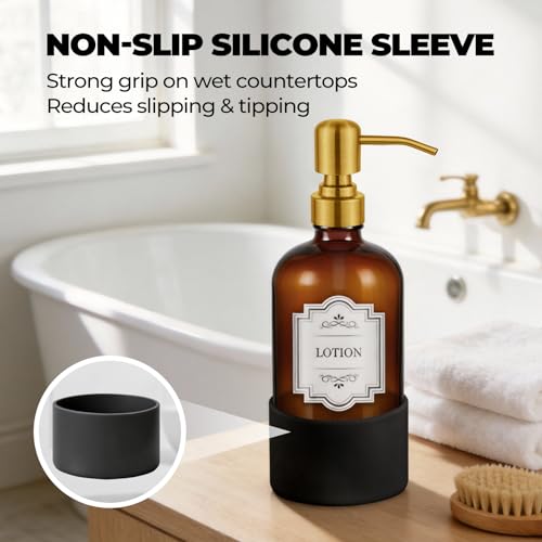 16 oz Amber Glass Soap Dispenser (Amber With Golden Pump)