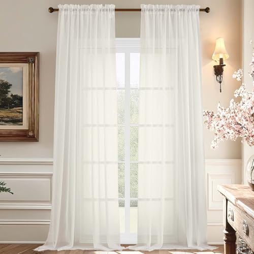 Sheer Ivory Curtains 120 Inches Long (59"W x 120"L (Pack of 2) / Ivory)