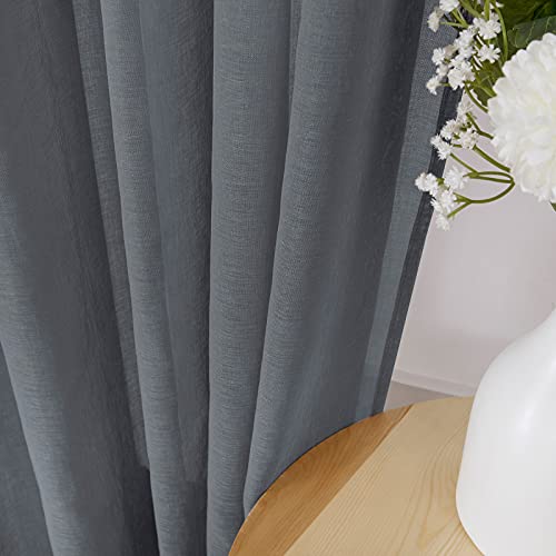 Short Sheer Curtain Linen Textured Bedroom Curtains Sheer Light Filtering Rod Pocket Voile Curtain for Living Room (54"W x 54"L (Pack of 2) / Dark Grey)
