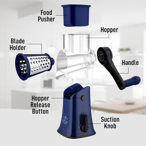 Rotary Cheese Grater Manual Hand Crank 5 Blade Shredder (5 Blades / Sapphire)