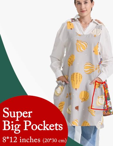 Cozy Adjustable Cross Back Aprons for Women with Pockets Cotton Linen Cooking Kitchen Baking Pumpkin (Pumpkin)