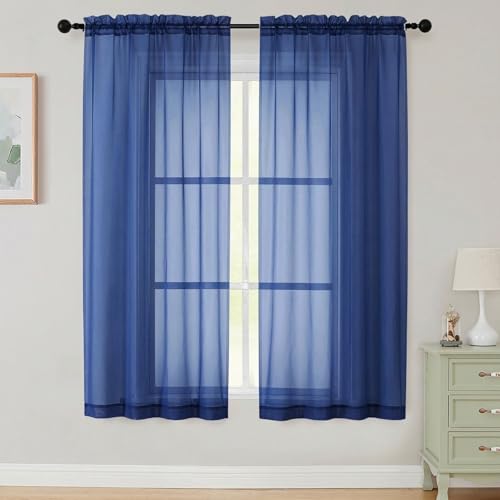 Sheer Curtains 63 Inch Length 2 Panels Set for Living Room Bedroom (Royal Blue / 42"W x 63"L (Pack of 2))