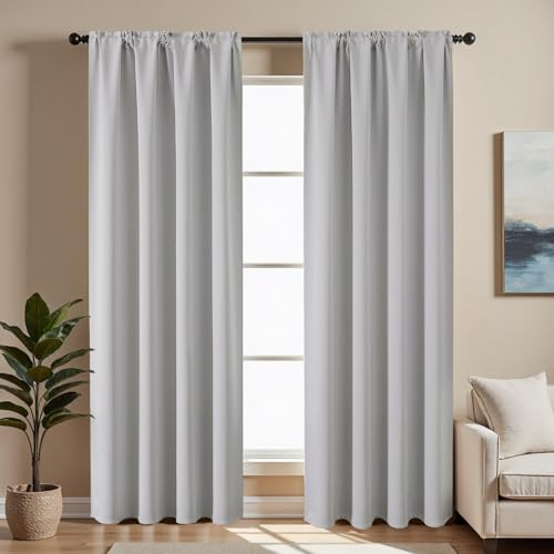 Grayish White Blackout Curtains 72 inch Length 2 Panels Set (Greywish White / 52"W x 72"L (Pack of 2))