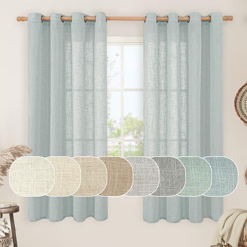Greyish Blue Sheer Linen Curtains 63 inches Long for Bedroom (52"W x 63"L (Pack of 2) / Greyish Blue)