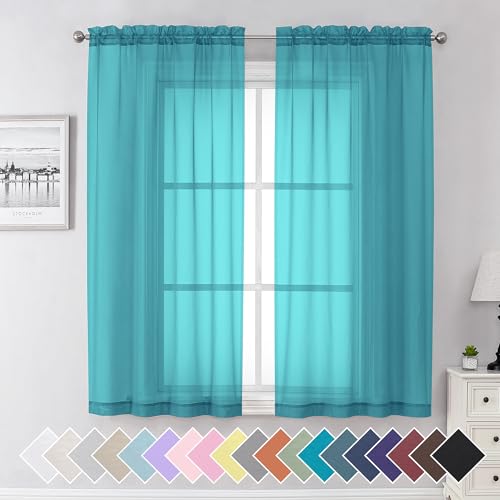 Turquoise Sheer Curtains 63 Inch Length 2 Panels Set (40"W x 63"L (Pack of 2) / Turquoise)