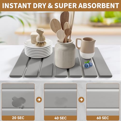 Foldable Stone Dish Drying Mat (Light Gray / 15.5" x 11.8")