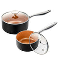 Nonstick 1Qt & 2Qt Copper Sauce Pan Set with Lid (1+2 Quarts)