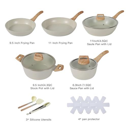 Ceramic Cookware Sets 15PCS Pots and Pans Set Non Stick (white15)
