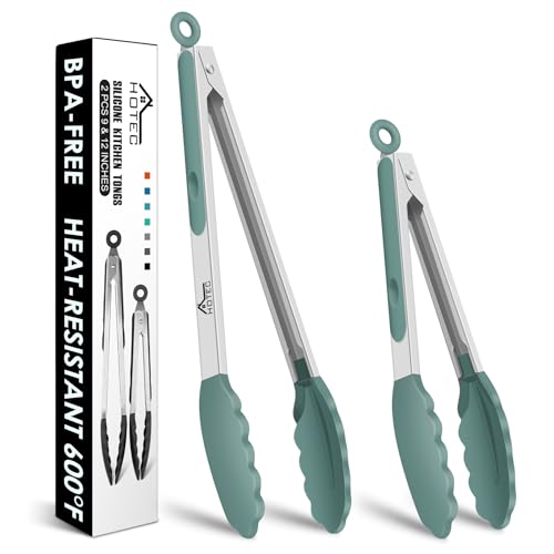 Stainless Steel Kitchen Tongs with Silicone Tips (Sage Green:12+9inch)