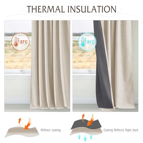 Linen Textured 100% Blackout Curtains Pinch Pleated & Back Tab Drapes Privacy Thermal Insulating for Living Room Kitchen Dining Bay Window (Linen / 40"W x 90"L (Pack of 2))