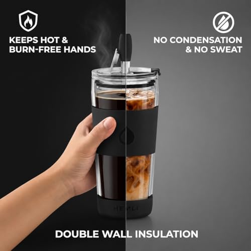 19 oz. Clear Double Wall Glass Coffee Tumbler (New Black)