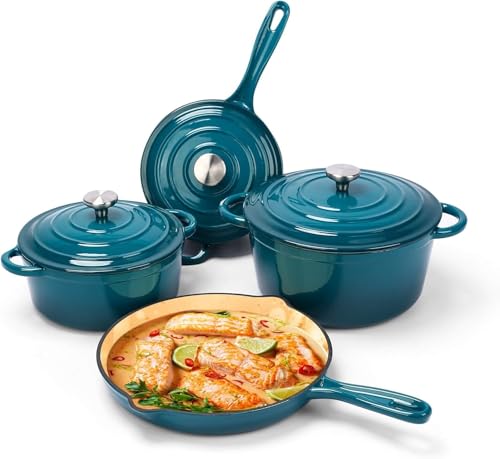 Enamel Cast Iron Cookware Set (Biscay Blue / 4 Pieces)