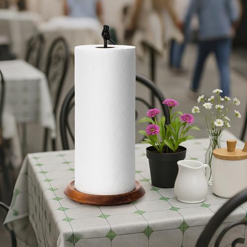 Wood Paper Towel Holder Countertop (Black (Bird)-round Base)