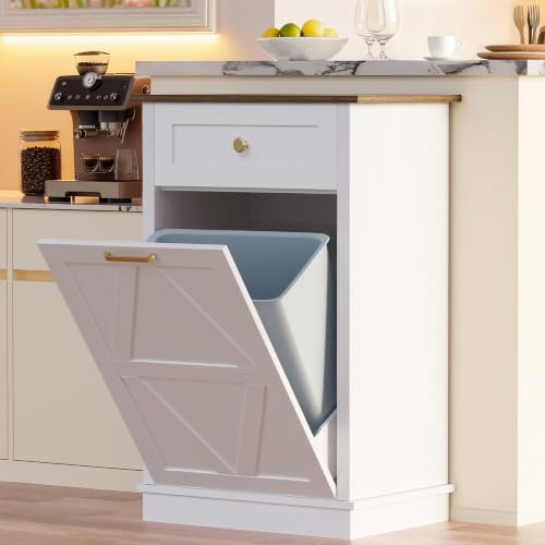 10 Gallon Tilt Out Trash Cabinet with Drawer (White / 10 Gal)