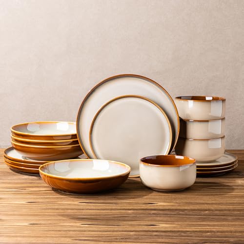 Ceramic Dinnerware Sets for 4 (Modern-Khaki / Service for 4 (16pcs P))