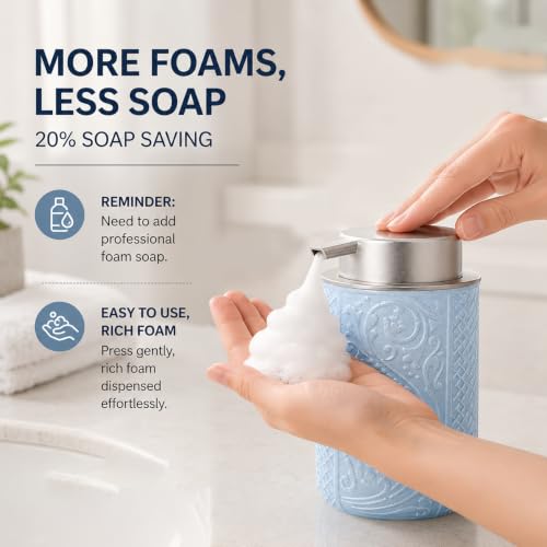 12OZ 350ML Ceramic Foaming Soap Dispenser Empty Hand Soap Dispenser Refillable Lotion Containers with Pump (Z-blue-ceramic / ~12oz)