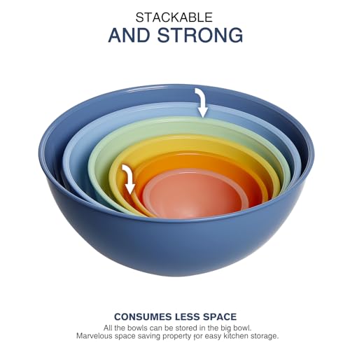 Plastic Mixing Bowls with Lids Set for Kitchen (Light Blue)