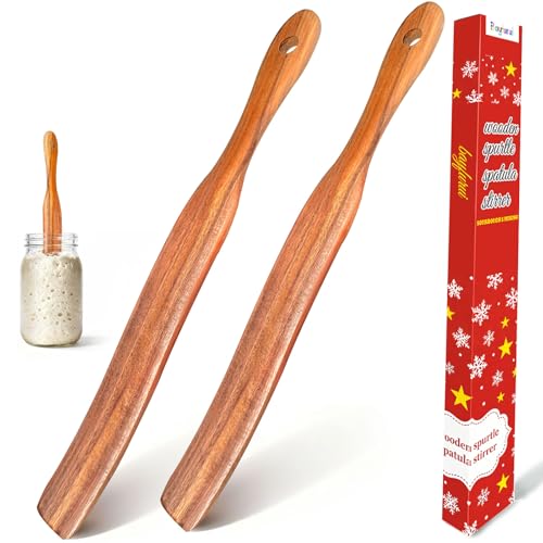 2pcs Wood Spurtle Spatula for Sourdough Starter