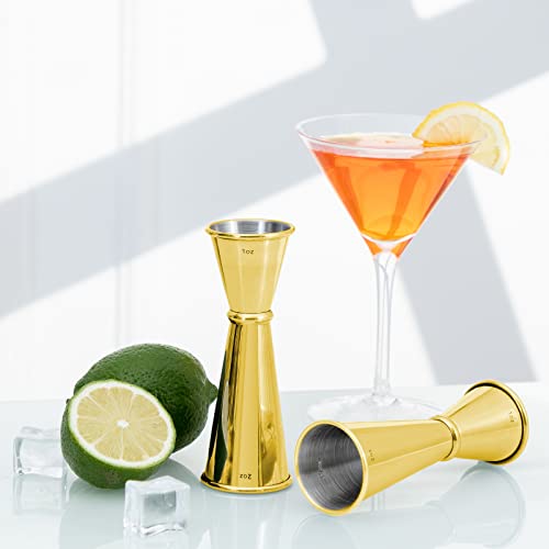Double Cocktail Jigger for Bartending (Rolled Edge-1oz/2oz-1PC / Gold)