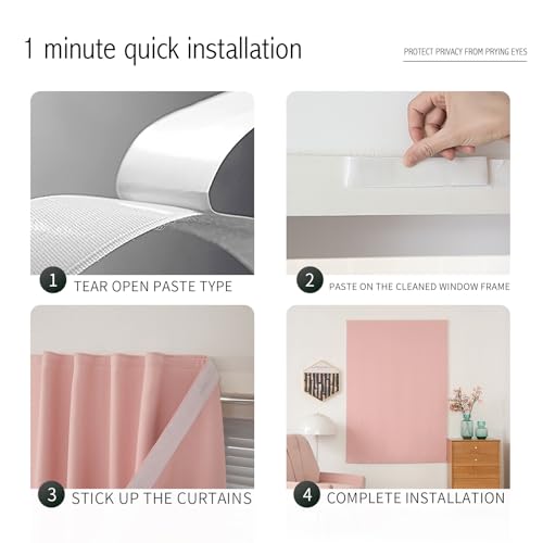 Instant Blackout Window Curtain with Reusable Adhesive (71"W x 72"L (Pack of 1) / Pink)