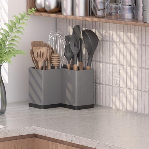 Extra Large Kitchen Utensil Holder Countertop for Corner Counter (Grey)
