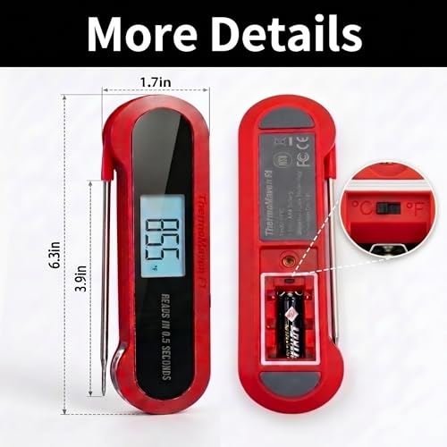 Professional 3X Faster 0.5sec Instant Read Meat Thermometer Digital (Red & Black)