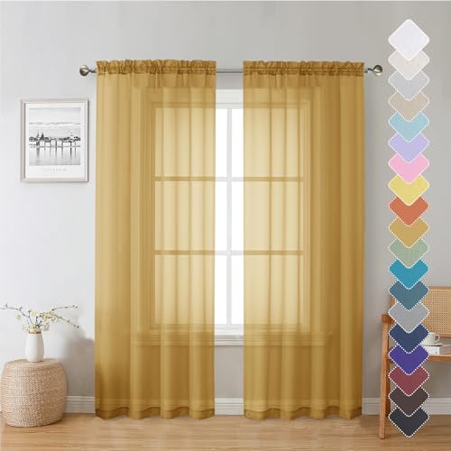 Gold Sheer Curtains 72 Inch Length 2 Panels (Gold / 40"W x 72"L (Pack of 2))