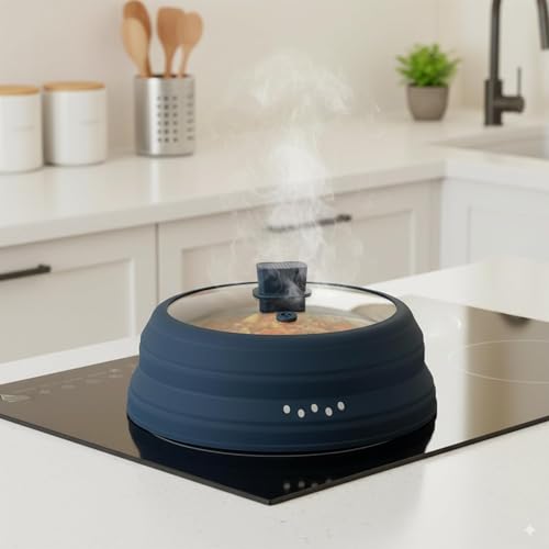 Microwave Splatter Cover Glass Microwave Cover for Food Collapsible Splatter Guard Lid with Silicone Handle for Pot Plate Bowl 9.8 Inch Blue (Blue / 9.8Inch)