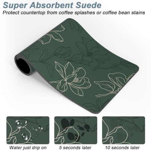 Coffee Mat 12" x 19" Coffee Bar Mats for Espresso Machine Station Accessories and Organizer (Line Art Magnolia / 12" x 19")