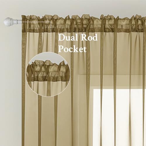 Dark Gold Sheer Curtains 84 Inches Long 2 Panels (Dark Gold / 54"W x 84"L (Pack of 2))