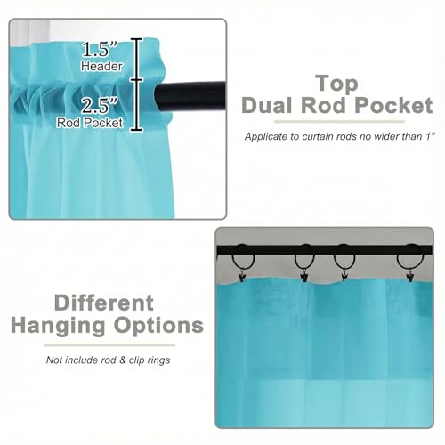 Sheer Curtains 63 Inch Length 2 Panels Set for Living Room Bedroom (Aqua / 42"W x 63"L (Pack of 2))
