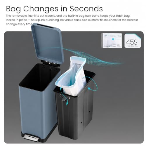 12 Gallon Kitchen Trash Can with Slim Fit Design (Blue)