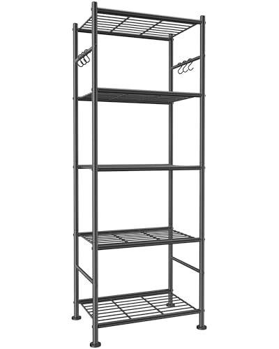 5 Tier Storage Rack Organizer with Hooks (Black / 18.1W×12.4D×56.8H(5T))