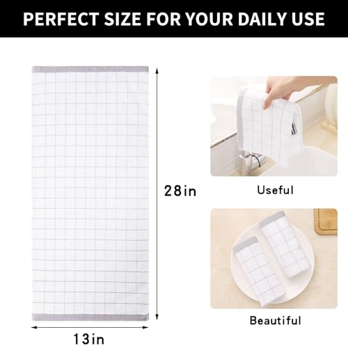 100% Cotton Terry Kitchen Towels (White and Light Grey / 13 X 28 - 8 Pack)
