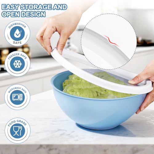 Plastic Mixing Bowls with Lids Set for Kitchen (Light Blue)