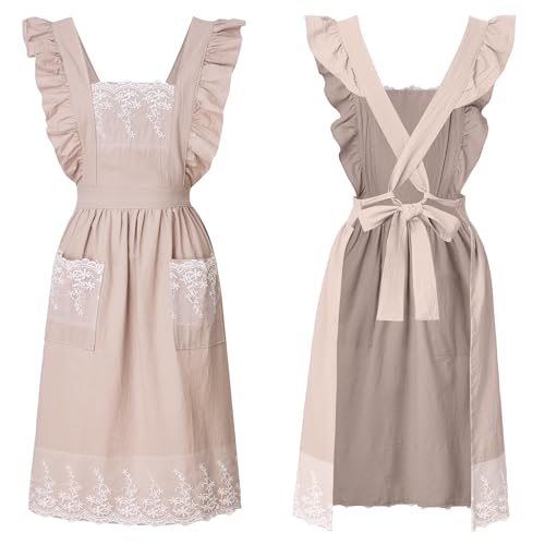 Vintage Aprons for Women (Beige)