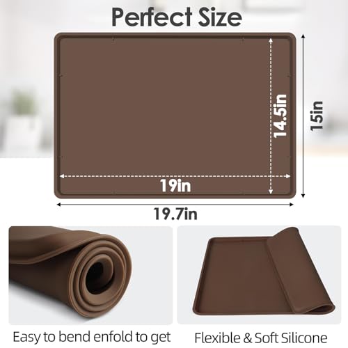 Silicone Coffee Maker Mat with Lip for Countertops (Brown / 19.7'' x 15'')