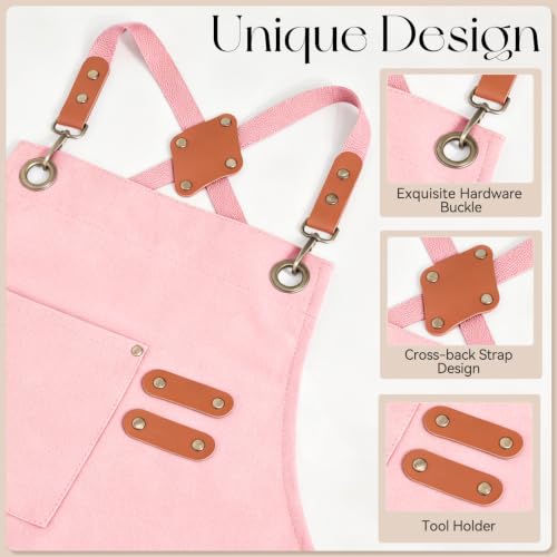 Chef Aprons for Men Women with Large Pockets (Light Pink)