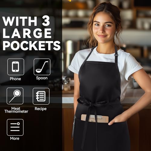 Kitchen Cooking Apron with 3 Pockets (Black)