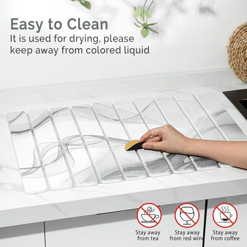 Large Stone Dish Drying Mat for Kitchen Counter (Black White / 24" x 16")