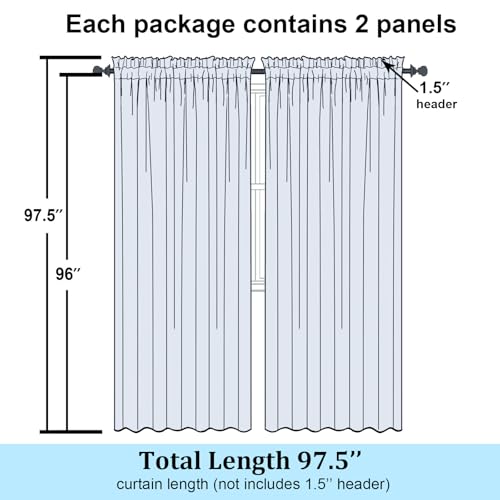 Ivory Sheer Curtains 96 Inches Long (Ivory / 59"W x 96"L (Pack of 2))