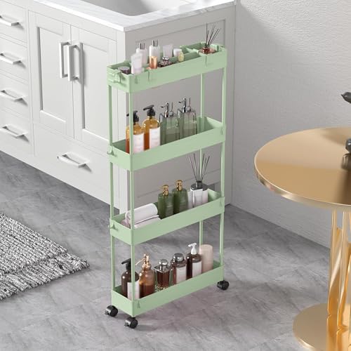 2 piece Set Slim Storage Cart 3 Tier (Green)