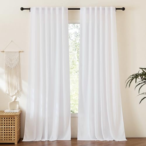 Sheer Curtains 108 inches (H - White / 52"W x 108"L (Pack of 2))