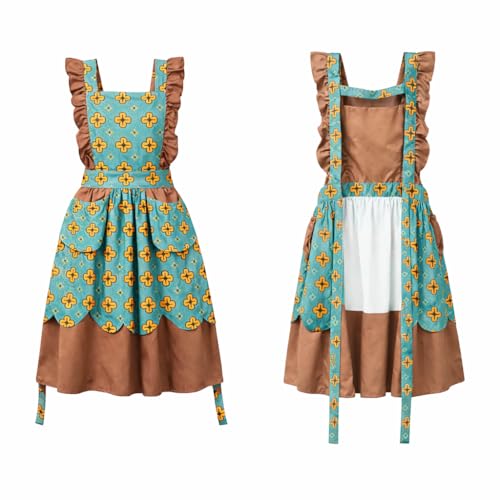 Retro Kitchen Apron for Women with Pockets (Green)