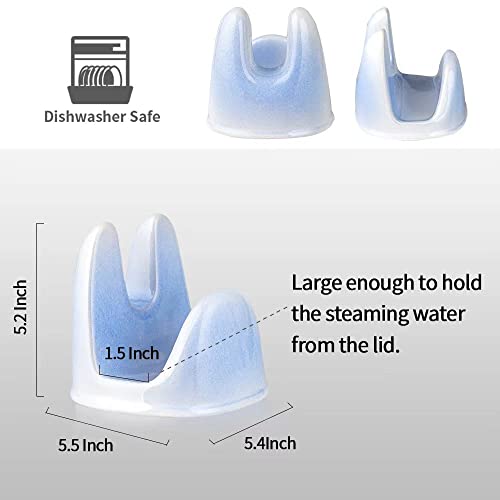Ceramic Pot Lid Holder While Cooking for Kitchen Counter (White & Blue / 5.5 Inch)